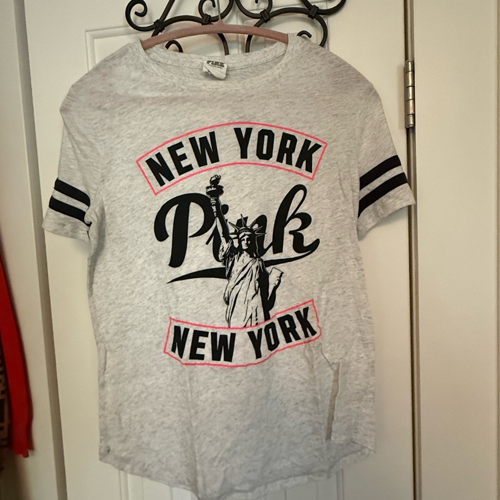 **RARE** PINK Victoria's Secret Gray and Black Varsity Tee Vintage